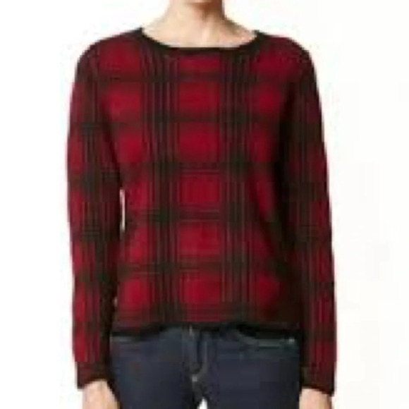 360 Cashmere Paloma Oxblood Plaid Pullover Sweater - Size Small - Picture 1 of 7